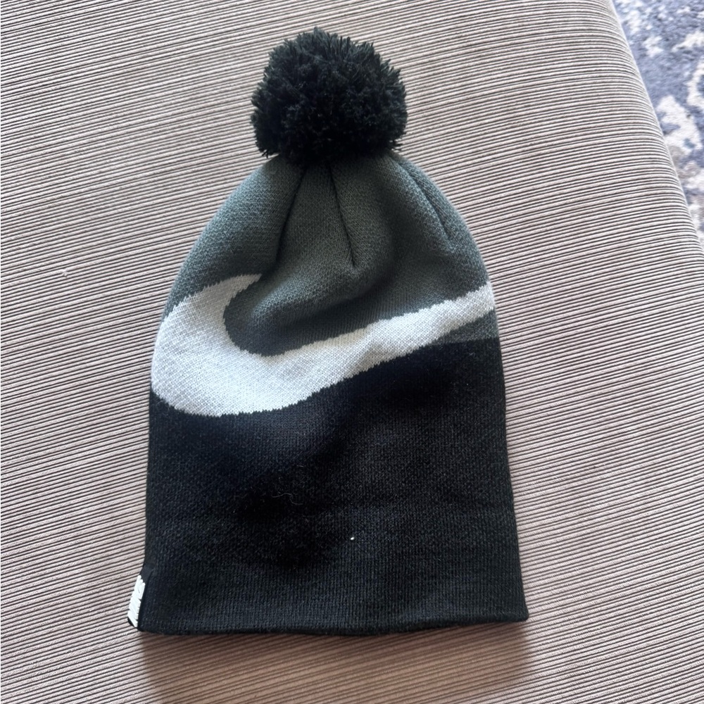 Nike Black and Gray Beanie with Pom